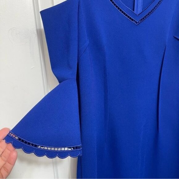 Teri Jon by Rickie Freeman Cold Shoulder Sheath Dress in Royal Blue Size 2 - Picture 6 of 12